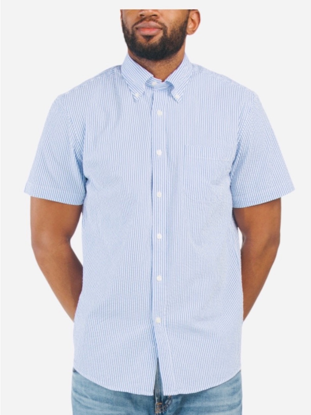 Brooks Brothers Light Blue & White Striped Short Sleeve Button-Down Shirt